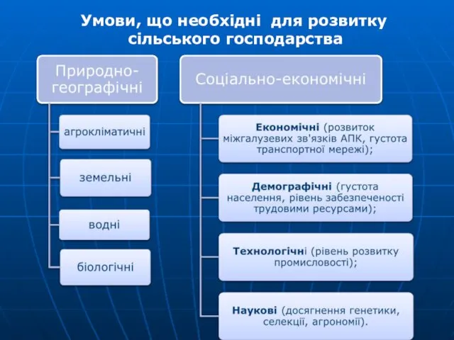 Умови, що необхідні для розвитку сільського господарства