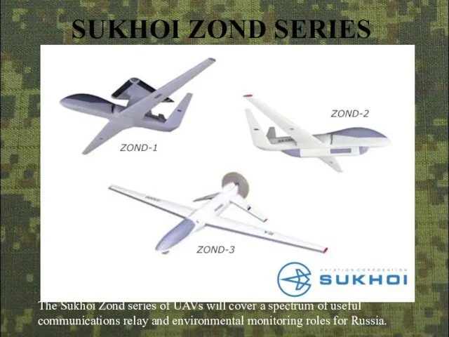 SUKHOI ZOND SERIES The Sukhoi Zond series of UAVs will