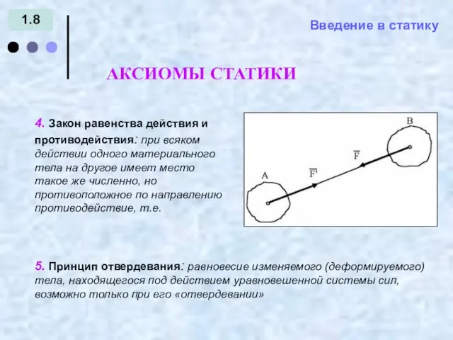 Введение в статику 1.8 АКСИОМЫ СТАТИКИ = - 4. Закон