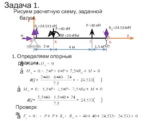 Задача 1. 2 м 4 м 1,5 м P =40