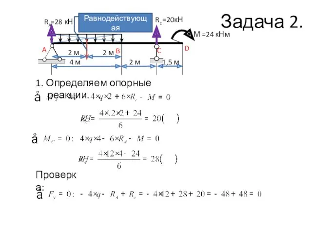 A B C D М =24 кНм Rc =20кН =28