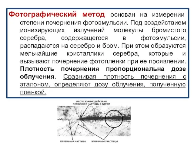 Фотографический метод основан на измерении степени почернения фотоэмульсии. Под воздействием