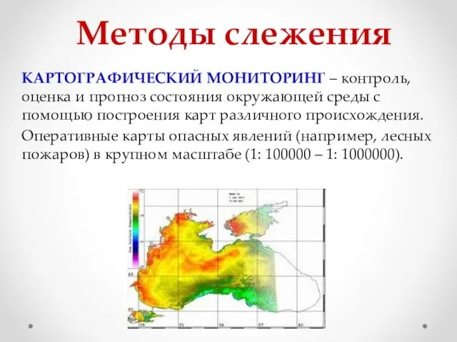 Методы слежения КАРТОГРАФИЧЕСКИЙ МОНИТОРИНГ – контроль, оценка и прогноз состояния