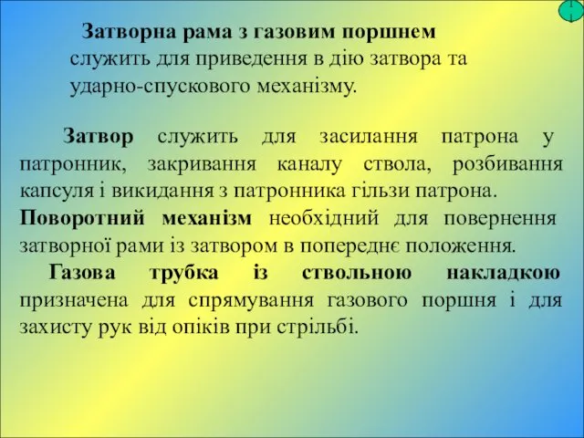 11 Затворна рама з газовим поршнем служить для приведення в