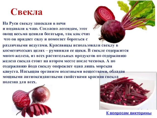 Свекла На Руси свеклу запекали в печи и подавали к