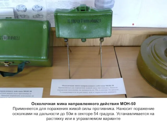 Осколочная мина направленного действия МОН-50 Применяется для поражения живой силы