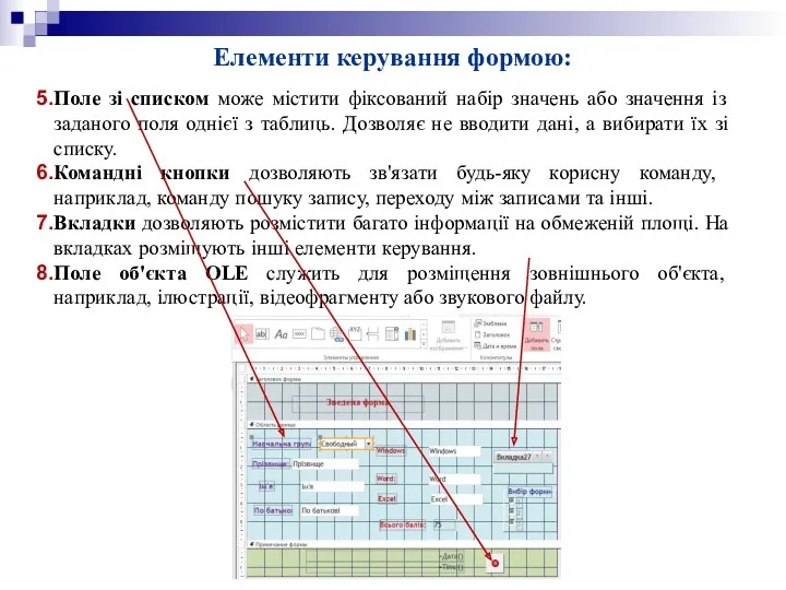 Елементи керування формою: Поле зі списком може містити фіксований набір