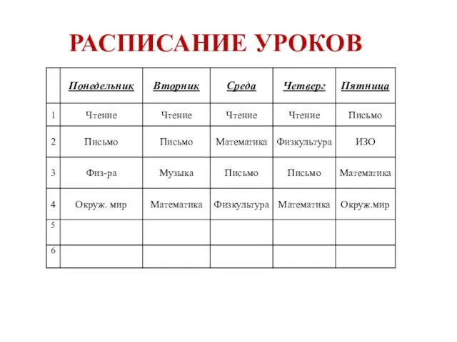 РАСПИСАНИЕ УРОКОВ