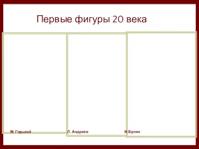 Первые фигуры 20 века М. Горький Л. Андреев И.Бунин