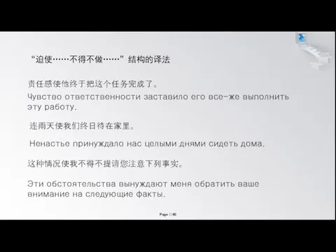 Ненастье принуждало нас целыми днями сидеть дома. 这种情况使我不得不提请您注意下列事实。 Эти обстоятельства