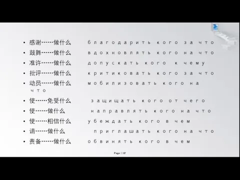 感谢……做什么 благодарить кого за что 鼓舞……做什么 вдохновлять кого на что