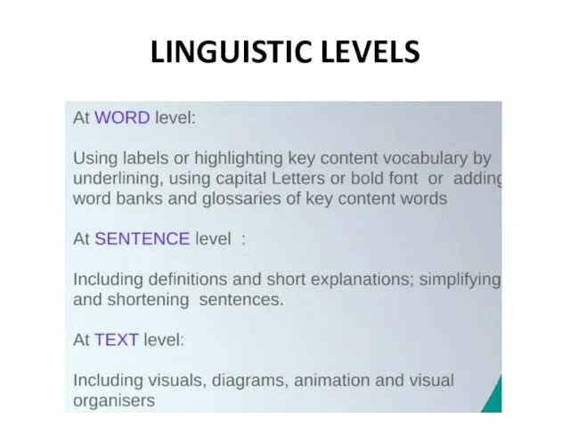 LINGUISTIC LEVELS