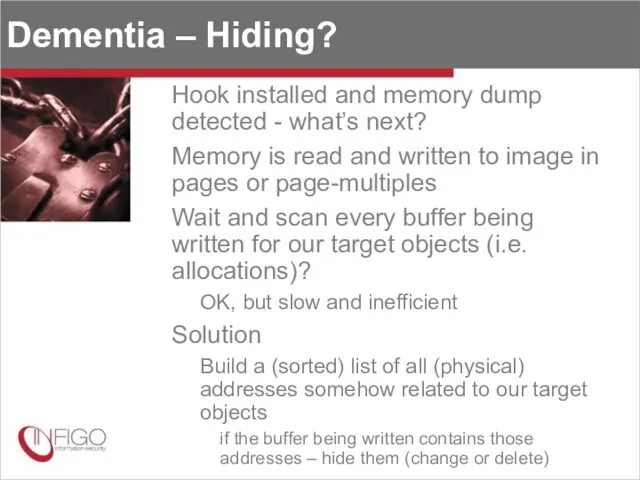 Dementia – Hiding? Hook installed and memory dump detected -