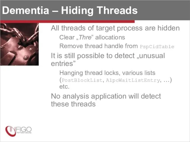 Dementia – Hiding Threads All threads of target process are