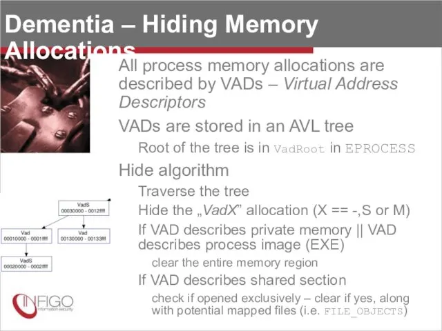 Dementia – Hiding Memory Allocations All process memory allocations are