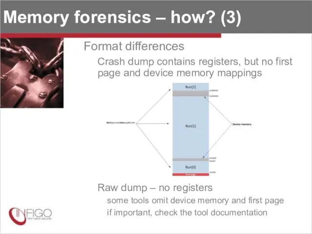 Memory forensics – how? (3) Format differences Crash dump contains