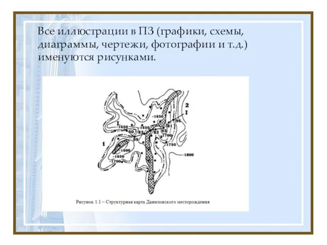 Все иллюстрации в ПЗ (графики, схемы, диаграммы, чертежи, фотографии и т.д.) именуются рисунками.