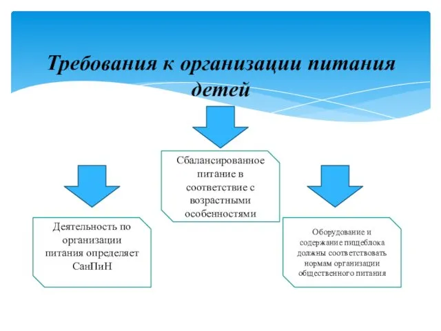 Требования к организации питания детей Сбалансированное питание в соответствие с