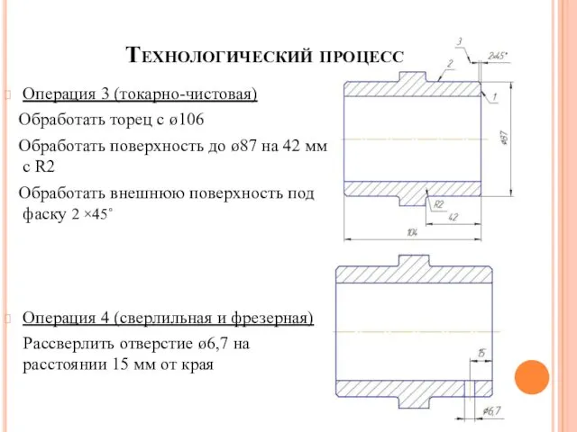 Технологический процесс Операция 3 (токарно-чистовая) Обработать торец с ø106 Обработать