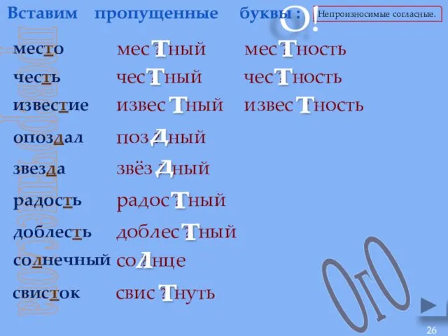 проверочные слова Вставим пропущенные буквы : мес ? ный т