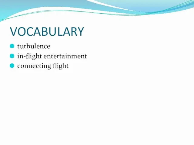 VOCABULARY turbulence in-flight entertainment connecting flight