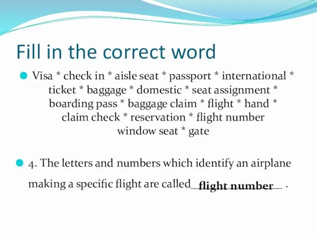 Fill in the correct word Visa * check in *