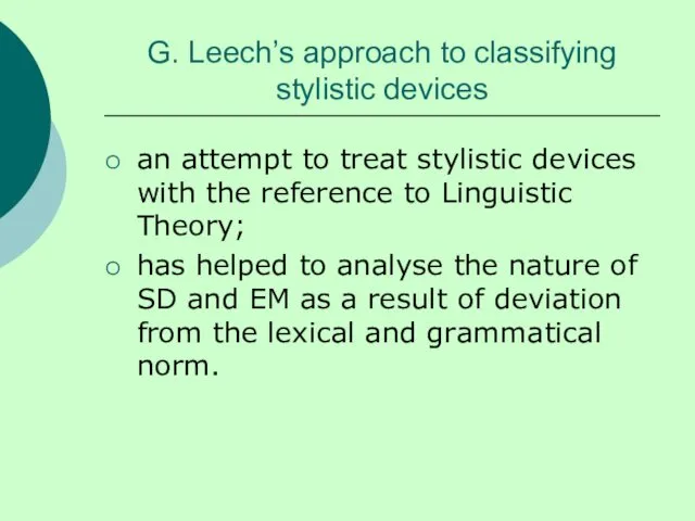 G. Leech’s approach to classifying stylistic devices an attempt to