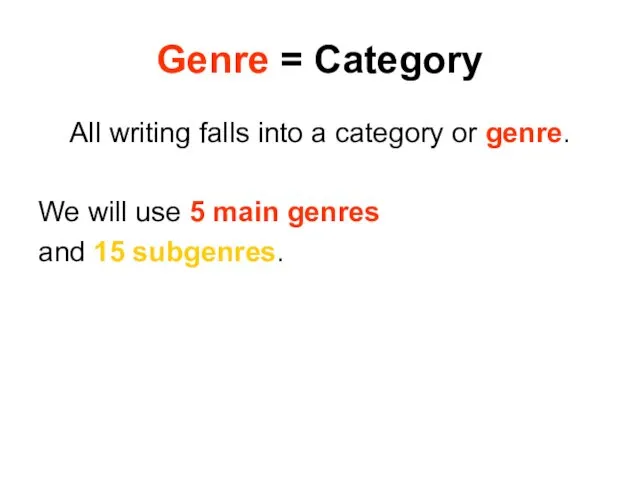 Genre = Category All writing falls into a category or