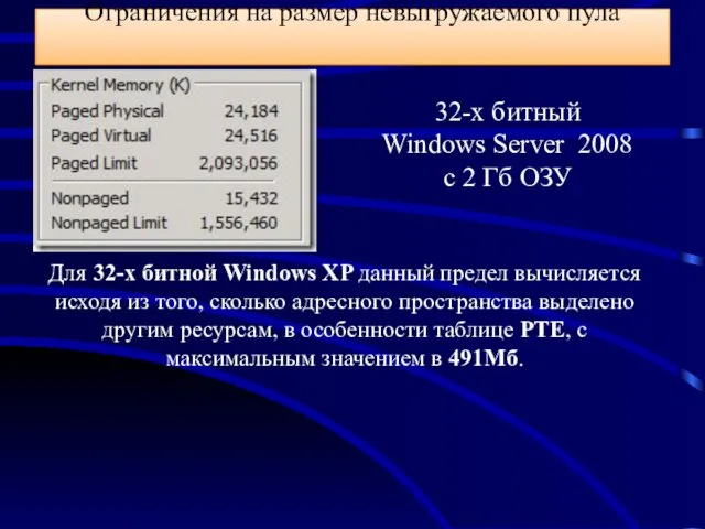 Ограничения на размер невыгружаемого пула 32-x битный Windows Server 2008