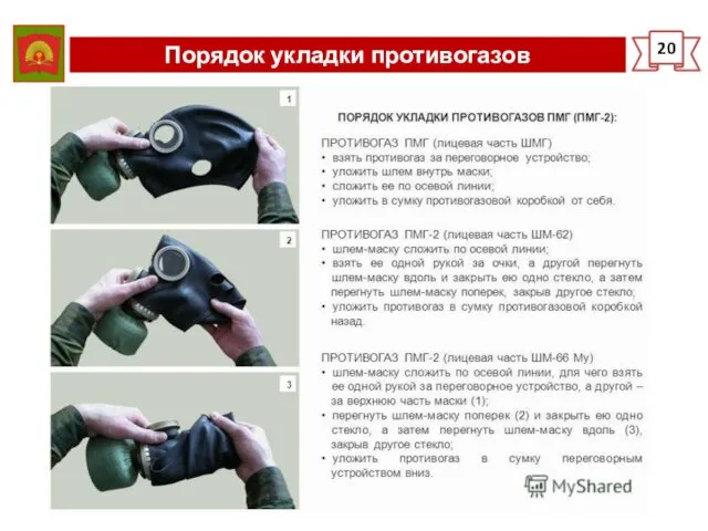 Порядок укладки противогазов 20