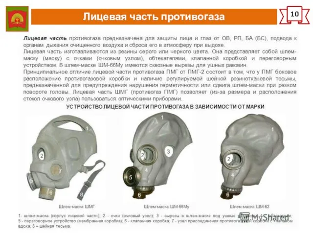 Лицевая часть противогаза 10