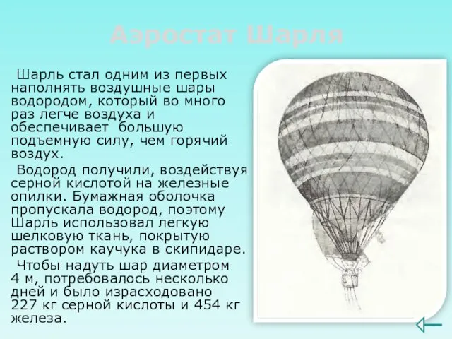 Аэростат Шарля Шарль стал одним из первых наполнять воздушные шары