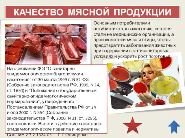 КАЧЕСТВО МЯСНОЙ ПРОДУКЦИИ Основным потребителями антибиотиков, к сожалению, сегодня стали