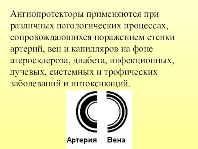 Ангиопротекторы применяются при различных патологических процессах, сопровождающихся поражением стенки артерий,