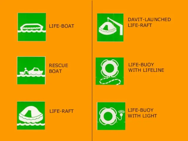 LIFE-BOAT RESCUE BOAT LIFE-RAFT DAVIT-LAUNCHED LIFE-RAFT LIFE-BUOY WITH LIFELINE LIFE-BUOY WITH LIGHT