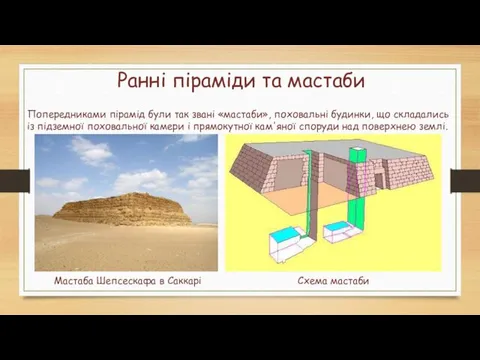 Ранні піраміди та мастаби Попередниками пірамід були так звані «мастаби»,