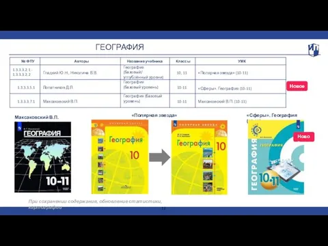 ГЕОГРАФИЯ «Полярная звезда» (10-11) «Сферы». География (10-11) Максаковский В.П. (10-11)