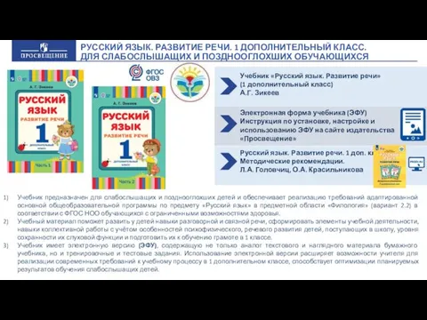 РУССКИЙ ЯЗЫК. РАЗВИТИЕ РЕЧИ. 1 ДОПОЛНИТЕЛЬНЫЙ КЛАСС. ДЛЯ СЛАБОСЛЫШАЩИХ И