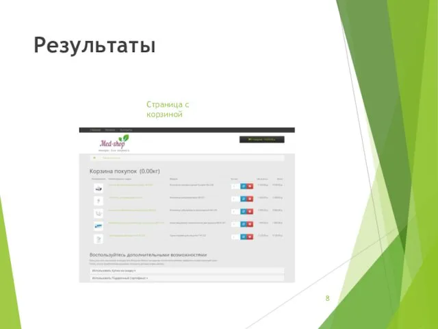 Результаты Страница с корзиной