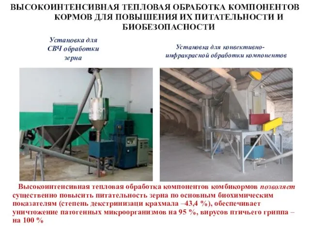 ВЫСОКОИНТЕНСИВНАЯ ТЕПЛОВАЯ ОБРАБОТКА КОМПОНЕНТОВ КОРМОВ ДЛЯ ПОВЫШЕНИЯ ИХ ПИТАТЕЛЬНОСТИ И