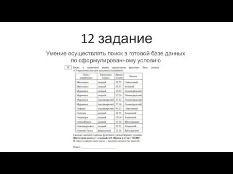 12 задание Умение осуществлять поиск в готовой базе данных по сформулированному условию