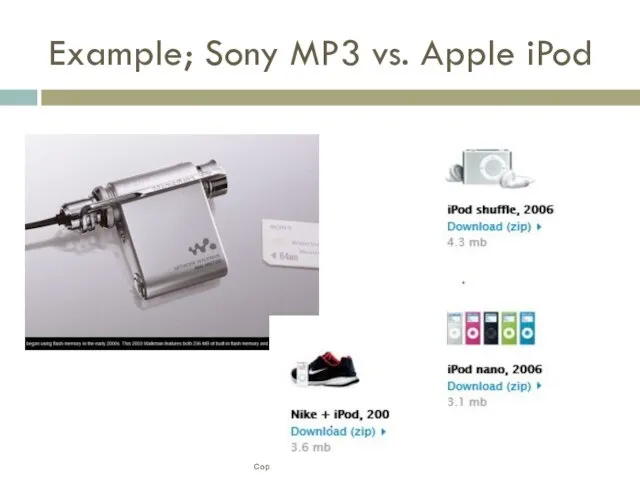 Example; Sony MP3 vs. Apple iPod