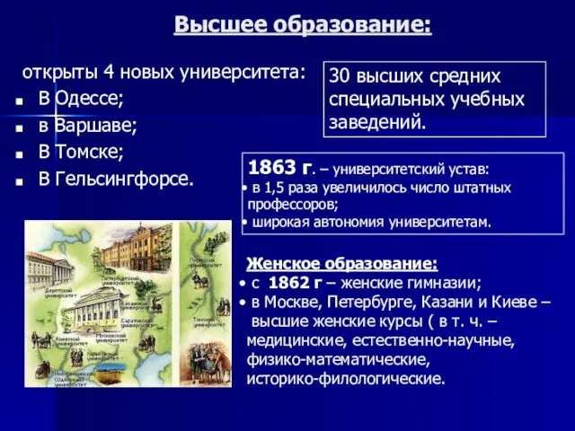 Высшее образование: открыты 4 новых университета: В Одессе; в Варшаве;