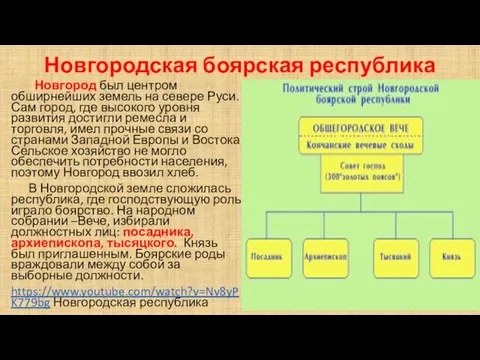 Новгородская боярская республика Новгород был центром обширнейших земель на севере