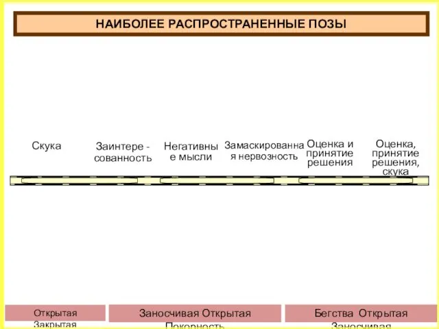 Скука Заинтере -сованность Негативные мысли Замаскированная нервозность Оценка и принятие