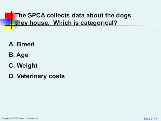 Slide 2- Copyright © 2011 Pearson Education, Inc. The SPCA