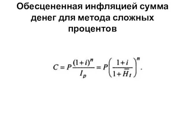 Обесцененная инфляцией сумма денег для метода сложных процентов