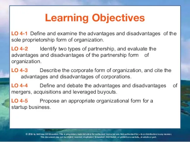 Learning Objectives LO 4-1 Define and examine the advantages and disadvantages of the