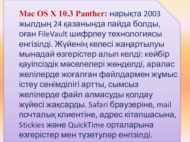 Mac OS X 10.3 Panther: нарықта 2003 жылдың 24 қазанында