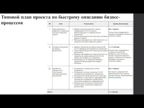 Типовой план проекта по быстрому описанию бизнес-процессов